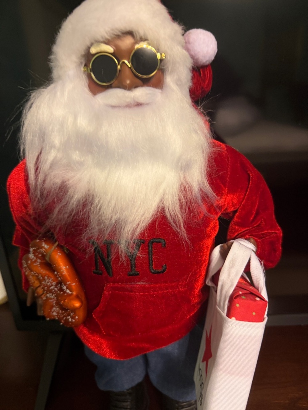 Macy's Red Santa Figurine with White Beard & Gold Sunglasses New never opened